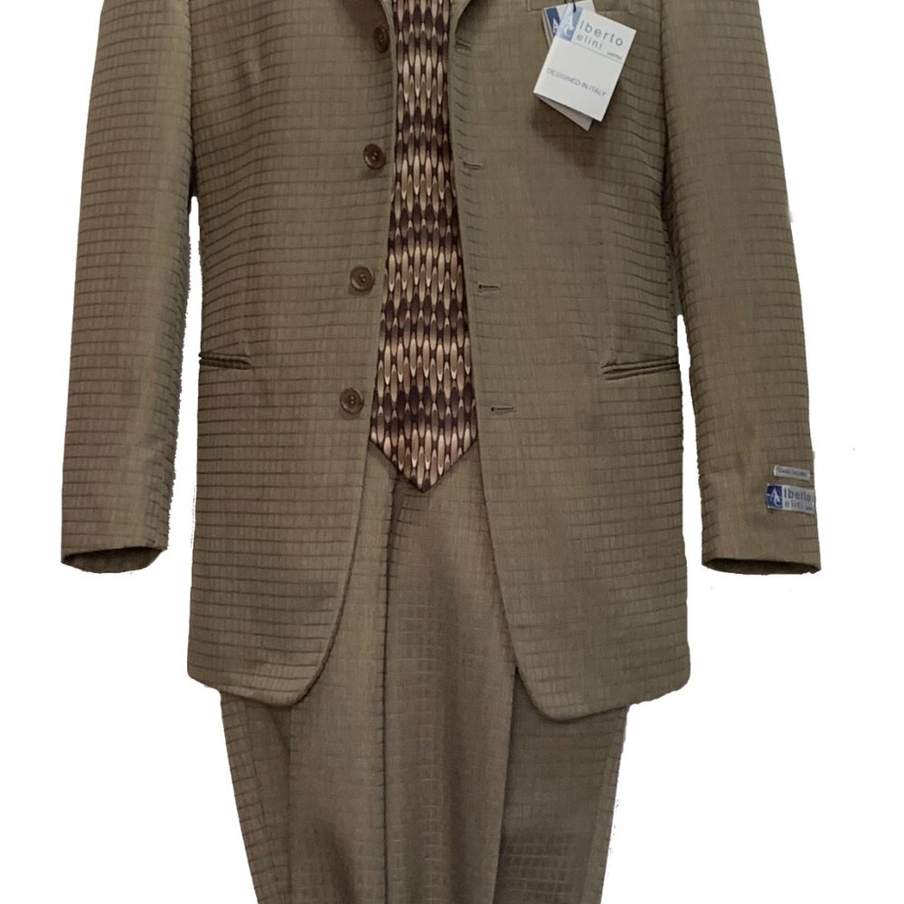 ALBERTO CELINI 2 PIECE 4B MEN'S SUIT HIHGT QUILIT ITALIAN POLYESTER TAFFETA FAB.
